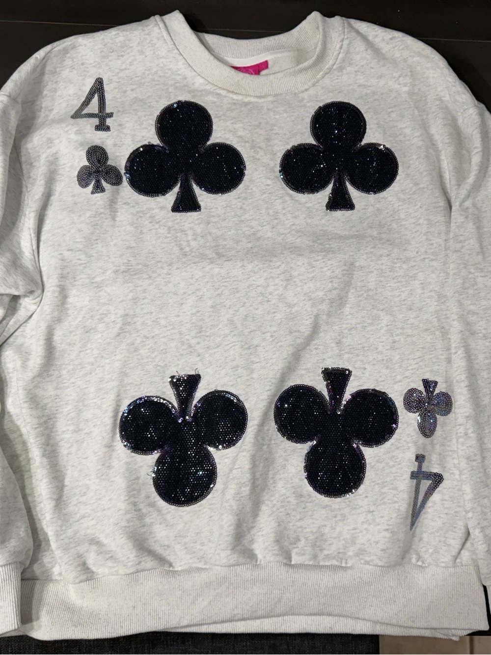 Queen of Sparkles Four of Spades Gray Sweatshirt GUC
